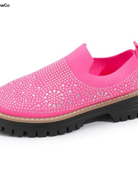 Shoes - Knit Rhinestone Platform Sock Sneakers Breathable Slip On Lug Sole Loafers